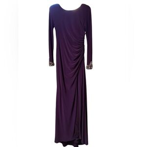 ELIZA J Women's Purple Ruched Rhinestone Cuff Long Stretch Jersey Gown Dress